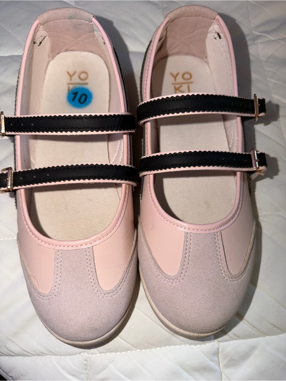 Yoki Pink Mary Jane Shoes with Black Double Straps
